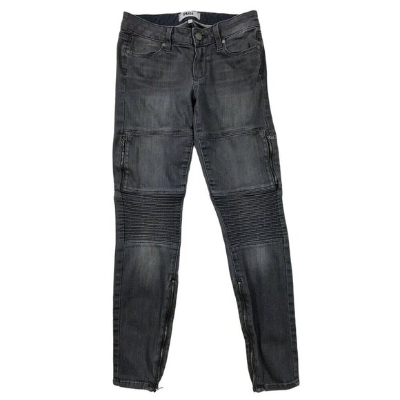 Paige Demi Skinny Moto Womens Jeans Size 24 Gray Zip Ankles Pockets - Picture 1 of 7